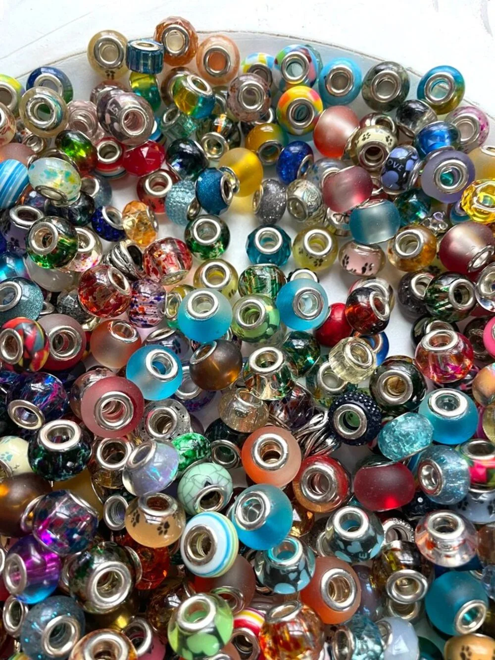 500+ Glass and Silvertone European Bead Lot-Mixed European Bead Lot - Picture 8 of 9